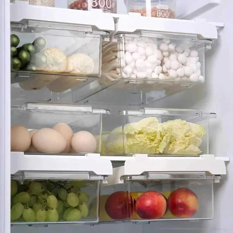 Household Transparent Retractable Refrigerator Storage Box Anti Odor Refrigerator Partition Storage Basket Hanging Storage Box Y251126