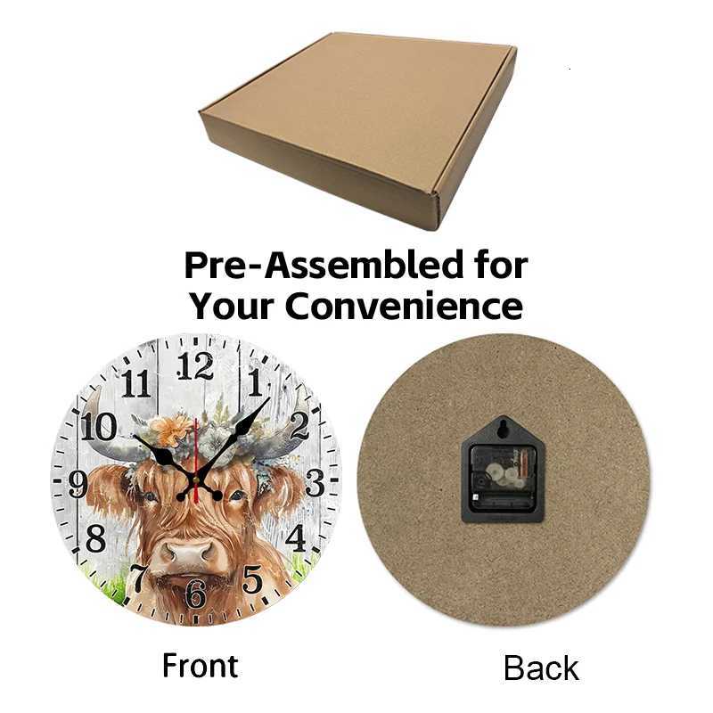 Scottish Highland Cow Wooden Round Silent Hanging Wall ClockSuitable For Living RoomOfficeStudy RoomBedroomHome Decoration C251126