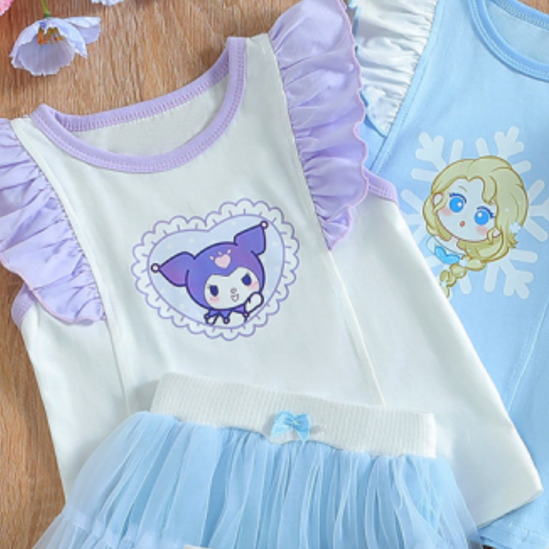 Disney little girl's two-piece set children's summer ballet dress set baby girl's puffy dress two-piece set princess dress holidays and