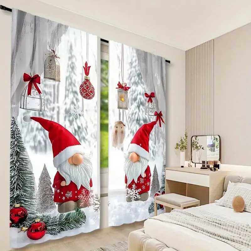 Curtain Christmas 2pcs- Santa Claus and Christmas balloon pattern printed curtains Christmas decorations home decorations room decorations Y251126