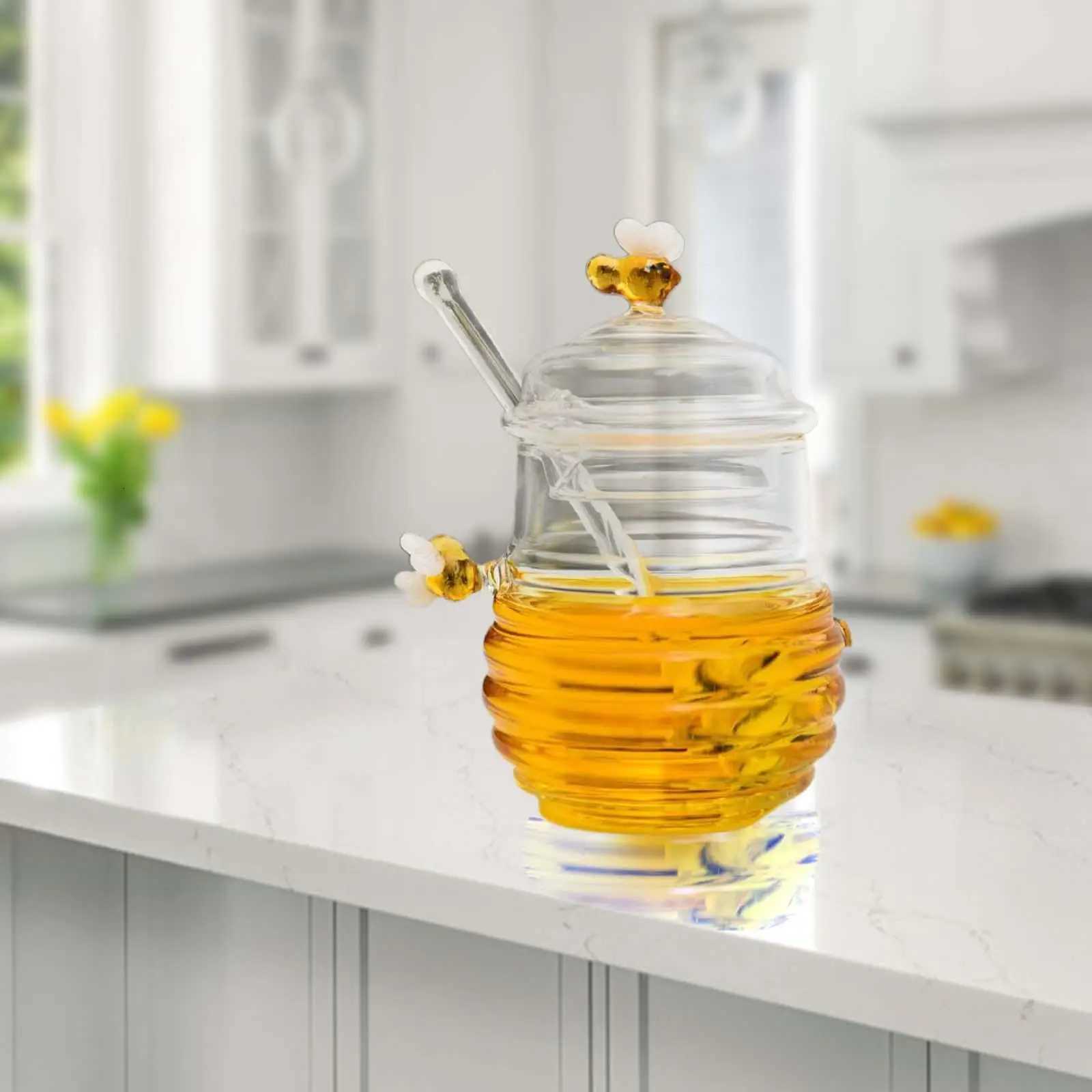 Glass Beehive Honey Pot Dispenser Clear Honey Bee Pot for Wedding Party Office Y251126