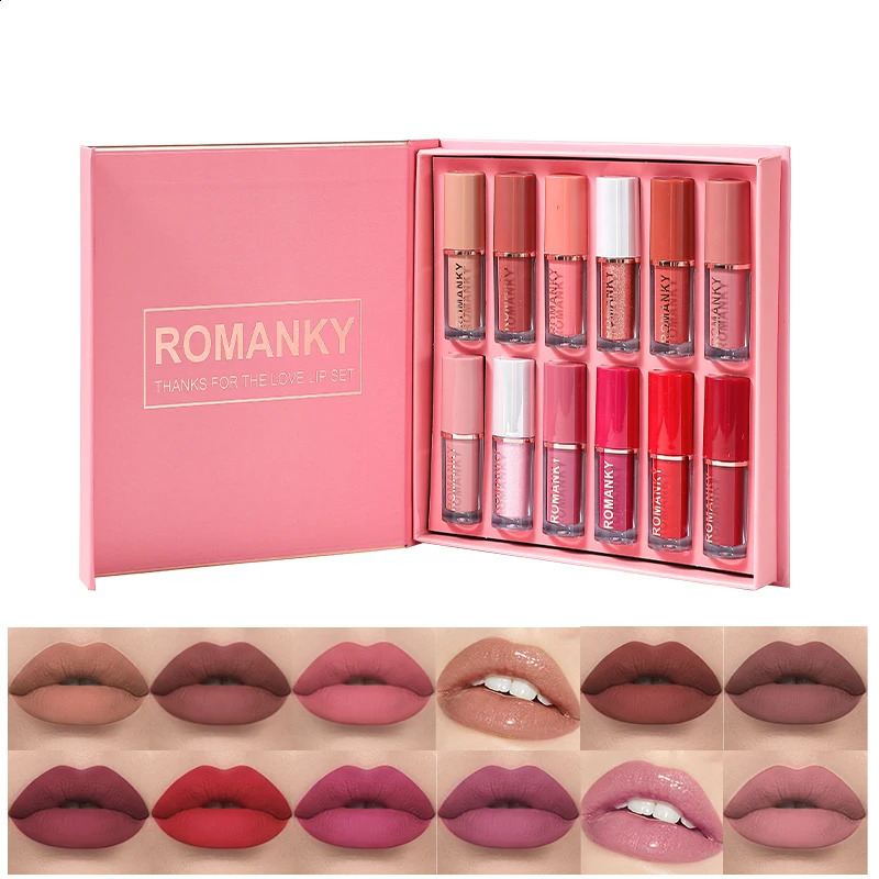 Matte Lip Gloss Set Smudge Proof Velvet Texture 12 Long-Lasting Shades for All Skin Types - Perfect Valentines Gift 250424