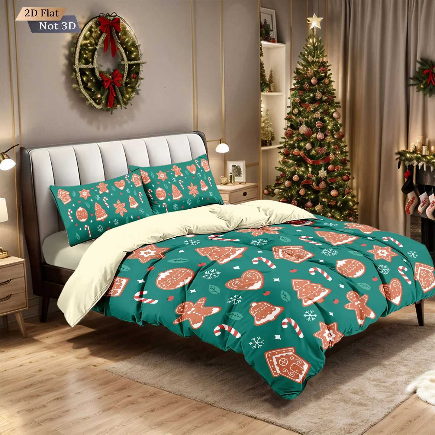 Christmas 3pcs Merry Christmas Green Printed Chipless Quilt Set Multi Size Soft Dormitory Bedding Holiday Decoration Machine Washable Y251126