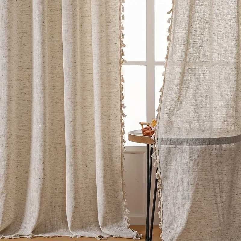 Curtain Christmas Natural Linen Curtains 84 Inch Length for Living Room 1 Panel Drape Semi Sheer Neutral Country Rustic Y251126