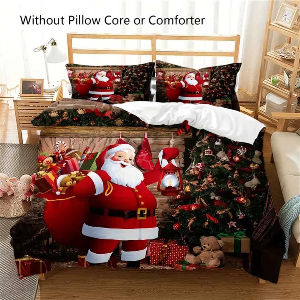 Christmas Merry Christmas Farmhouse Duvet Cover Set - Soft Microfiber Bedding with Santa Claus Xmas Tree Pattern for Bedroom Y251126