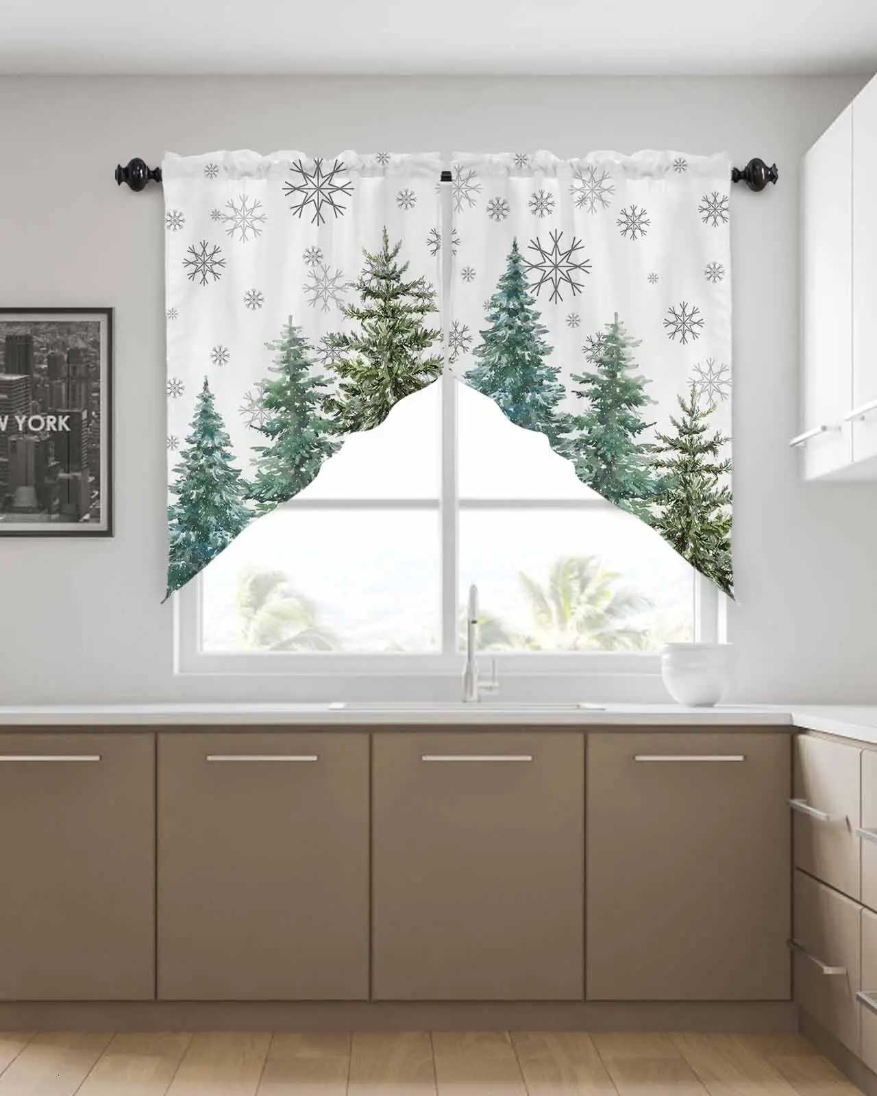 Curtain Christmas Christmas Swag Valance Curtains Green Pine Tree Xmas Rod Pocket Kitchen Valance Curtains Winter for Living Room Bathroom Window Y251