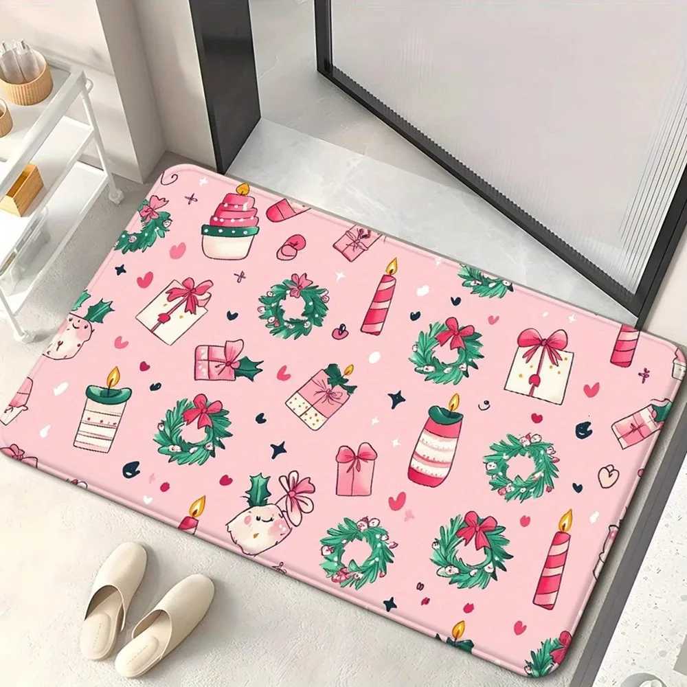 1pc Christmas Pink Mat with Gifts Holiday indoor and outdoor rear front door welcome mat winter door matM251126