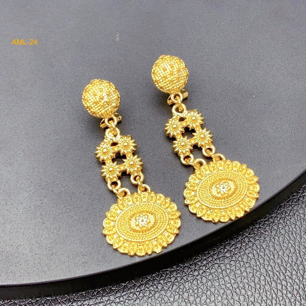 ANIID Indian Fashion 24k Gold Color Charm Necklace And Earrings Set African Wedding Jewelry Sets Bridal for Dubai Party Gifts w251121 - view 5