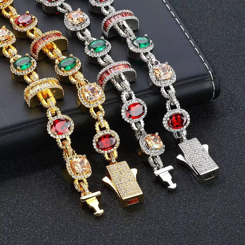 2025 Luxury VVS Moissanite Geometric Design Link Chain Bracelet New Arrival S925 Silver Colored Stones Hip Hop Fine Jewelry