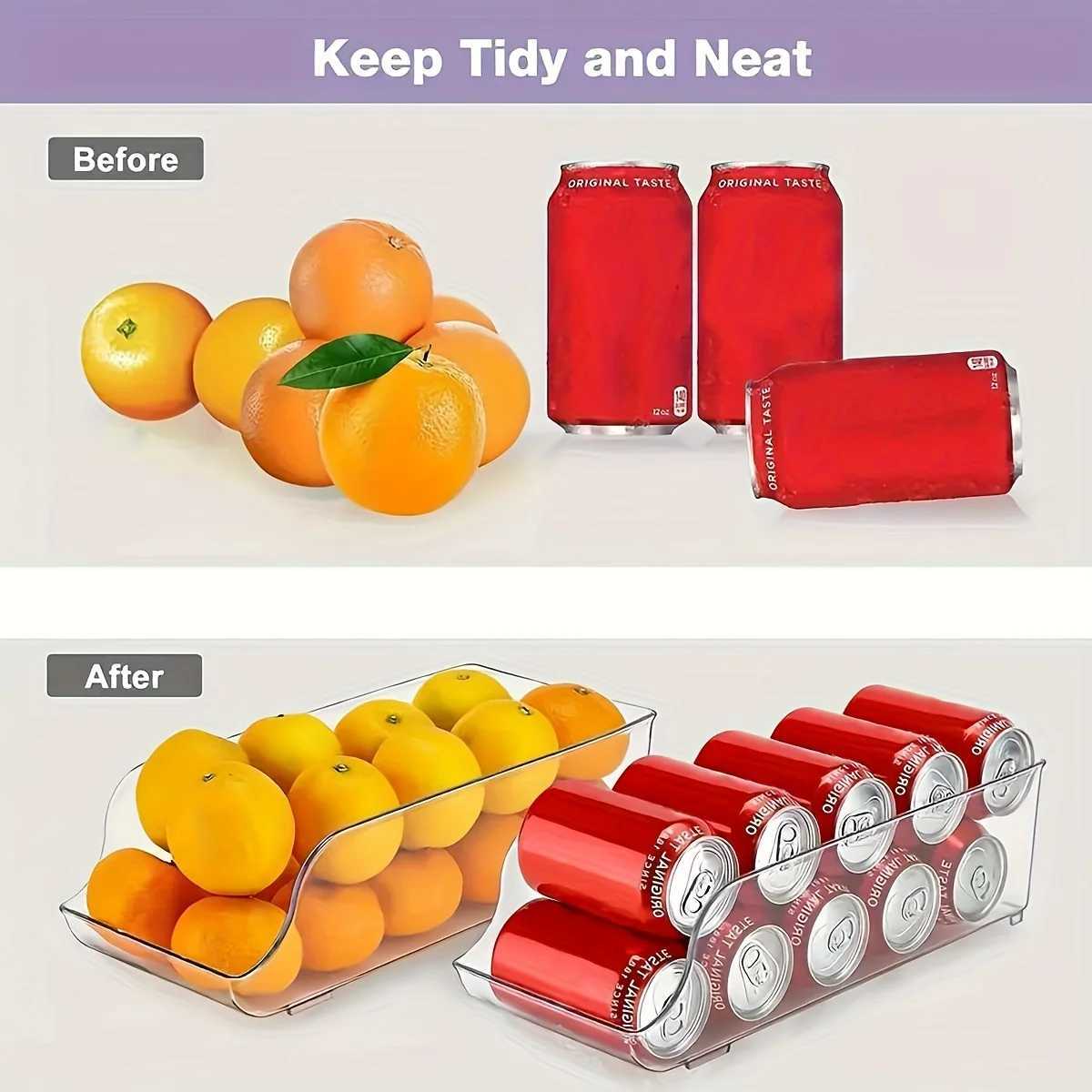 1/2 Pack Drink Dispenser Organizer for Refrigerator Clear Plastic Tall Skinny Soda Pop Cans Holder Container Storage Bin Y251126