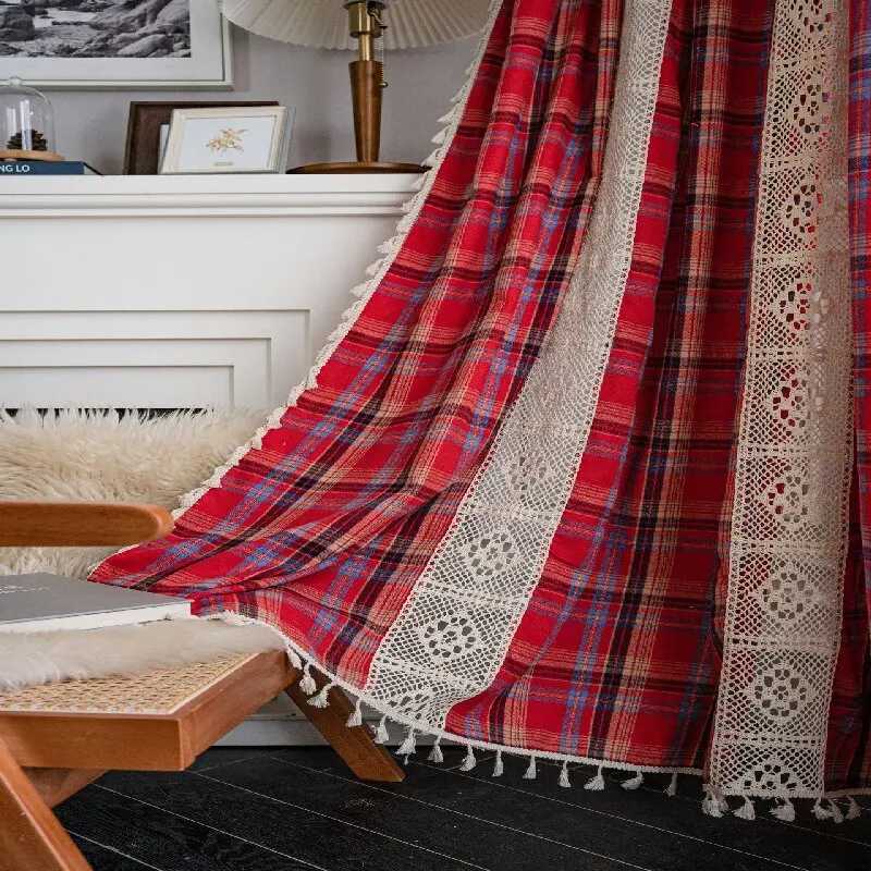 Christmas Christmas Green Plaid Yarn-dyed Curtain Semi-shading Bay Window Curtains for Kitchen Living Room Bedroom Home Decoration Y251126