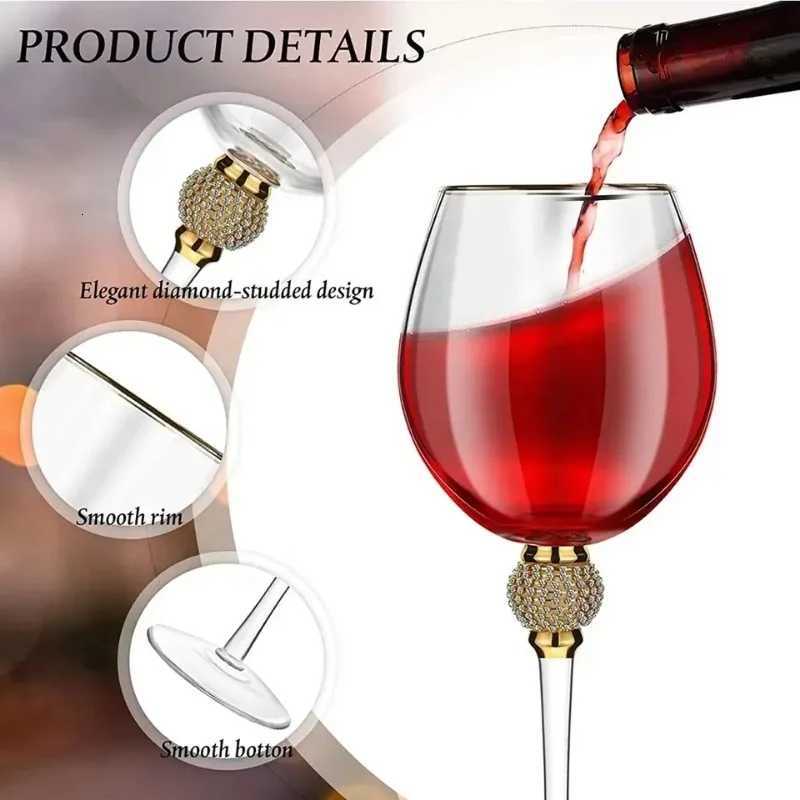 2Pcs Crystal Gold Rimmed Wine Glasses Set Elegant Rhinestone Diamond Decorative Long Stem Champagne Flutes Cocktail Glass Gifts C251126