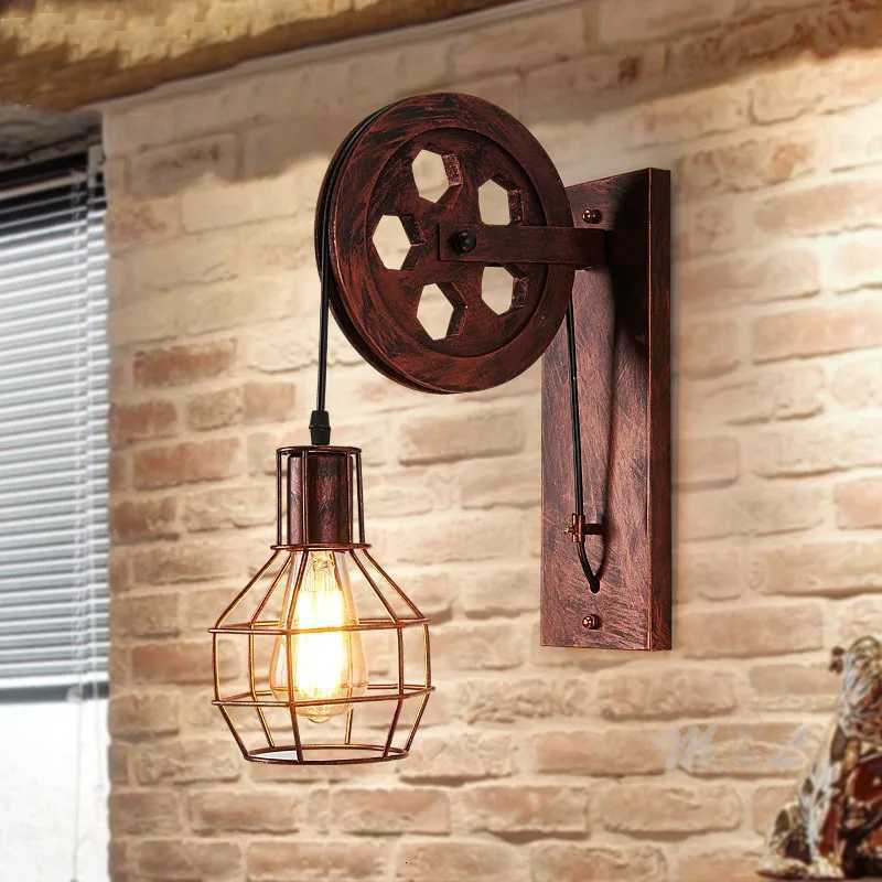 Vintage WallLamps led lamp wall sconces Retro Wall Light fixtures Lifting Pulley bedroom lamp American Industrial mirror light M251126