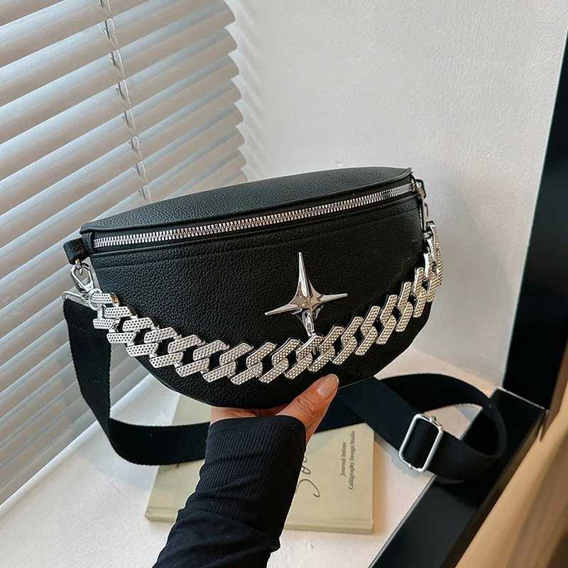 Luxury Chain Fanny Packs For Women Solid Colour PU Waist Bag Fashion Applique Female Waist Pack Ladies Crossbody Chest Bag 2024T251126