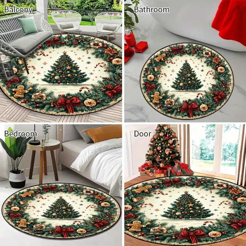 Christmas Round Area Rug Plaid Christmas Trees Rug Soft Carpet Floor Mat Non Slip Rugs for Living Room Bedroom RoomM251126
