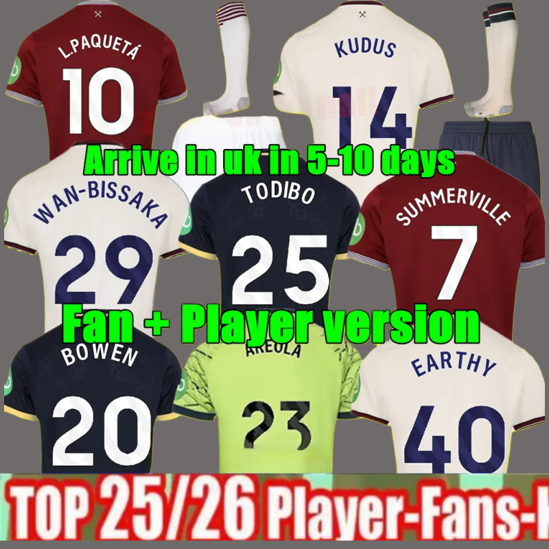 2025 2026 WEsTeS HaM Soccer Jerseys 25 26 ANDERSON R UNITEDS RICE BOWEN ANTONIO P.FORNALS Football Shirt DAWSON Fans player version Men kids Kits sock Full sets