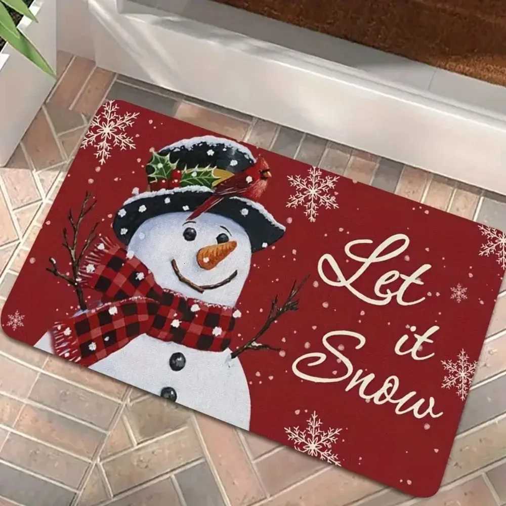 Snowman Welcome Floor Mat With Snowflakes And Hearts Winter Doormat Non-Slip Indoor/Outdoor Entry Mat Home Christmas Decor RugM251126