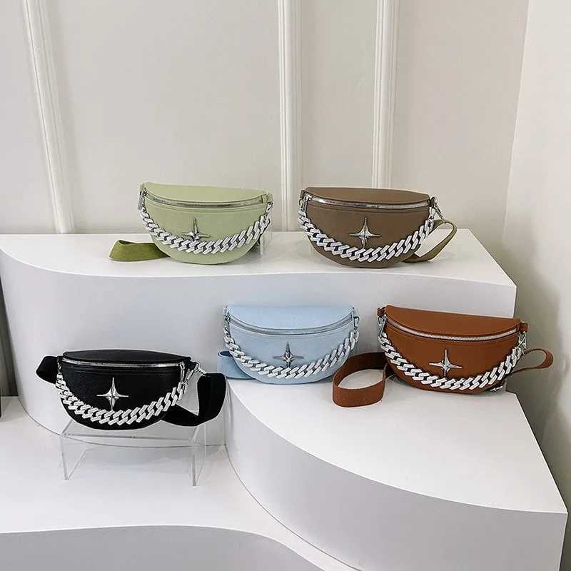 Luxury Chain Fanny Packs For Women Solid Colour PU Waist Bag Fashion Applique Female Waist Pack Ladies Crossbody Chest Bag 2024T251126