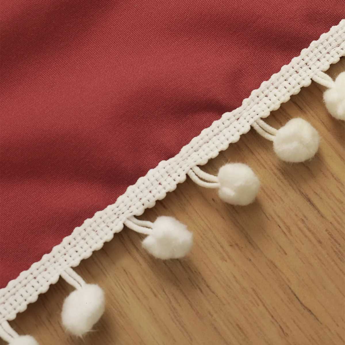 Curtain Christmas 1PC Christmas Red Polyester Pongee Semi-Transparent Snowflake Double-Sided Pom-Pom Rod Pocket Curtains Suitable for Christmas Y25112