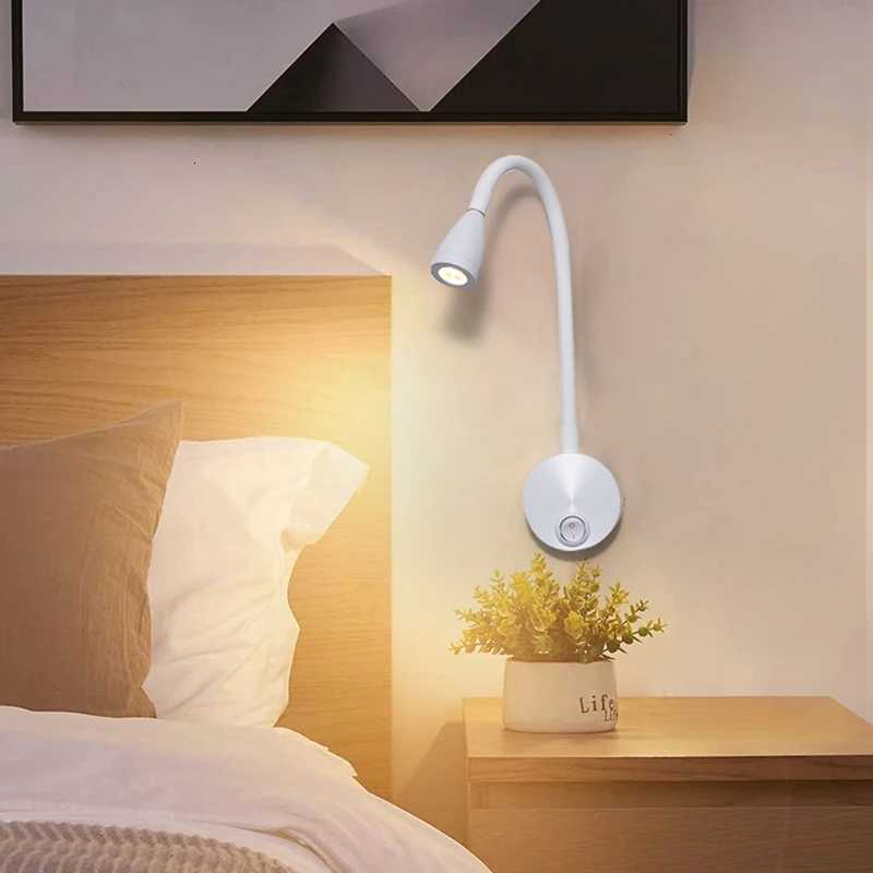 LED 3W Gooseneck Reading Wall lamp Flexible Adjustable With switch Work Study Wall Mounted 85-265V Bedroom Bedside Night light M251126