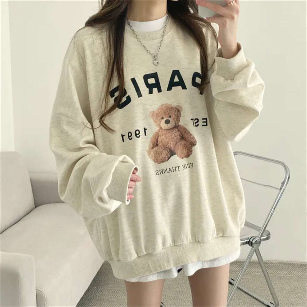 New Spring Korean Style Casual Loose Round Neck Sweatshirt For Women, Autumn And Winter Fleece Lined Thick Versatile Trendy Top