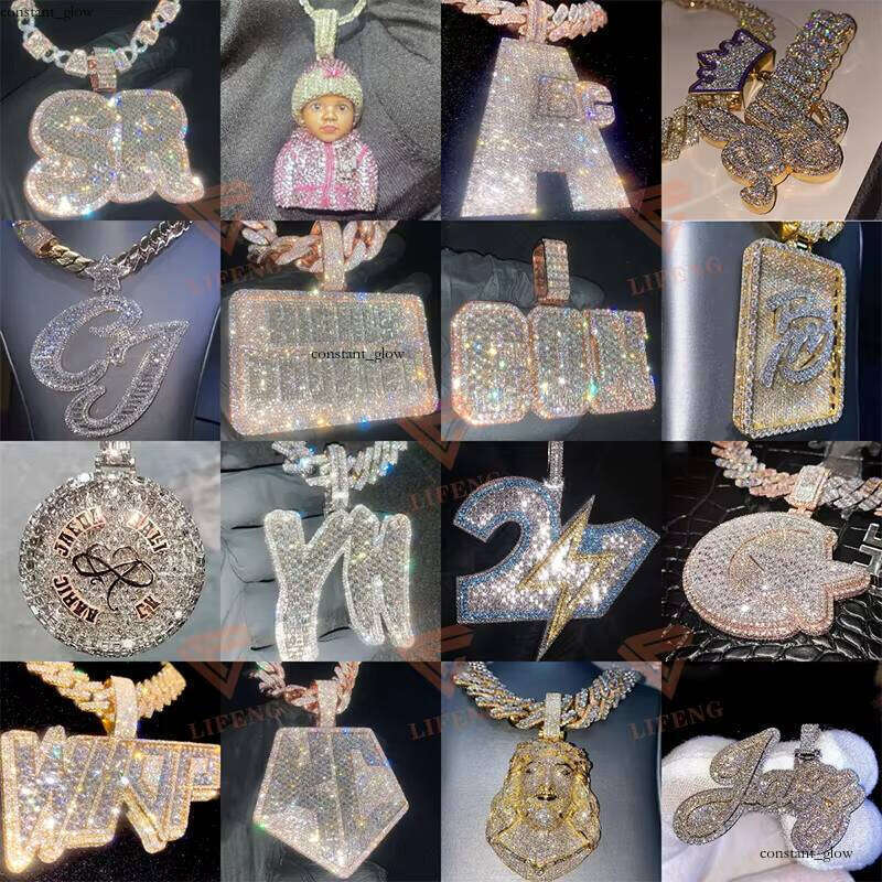 Men's Vvs Necklace Iced Out Letter Silicon Stone Pendant Chain Jewelry