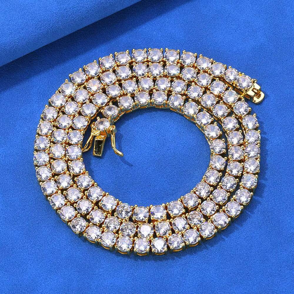 Sparkling VVS Moissanite Tennis Chain Necklace 925 Silver Rose Gold Plated Iced Out Round Cut Jewelry Gift for Women Anniversary