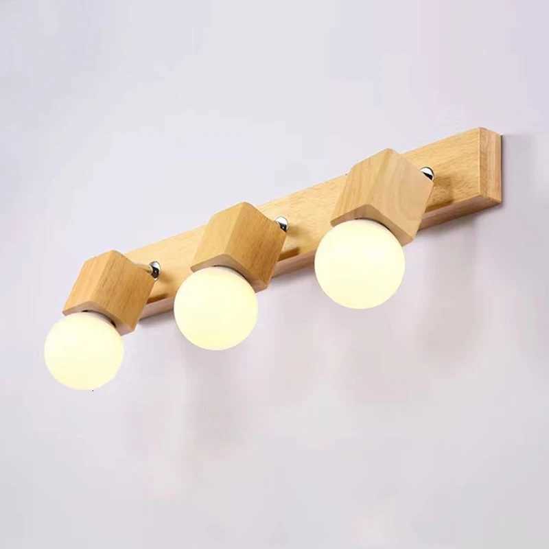 Nordic Wood Art Block Wood Wall Light Simple Bedroom Mirror Front Led Wall Sconce Corridor Kitchen Home Wall Light M251126