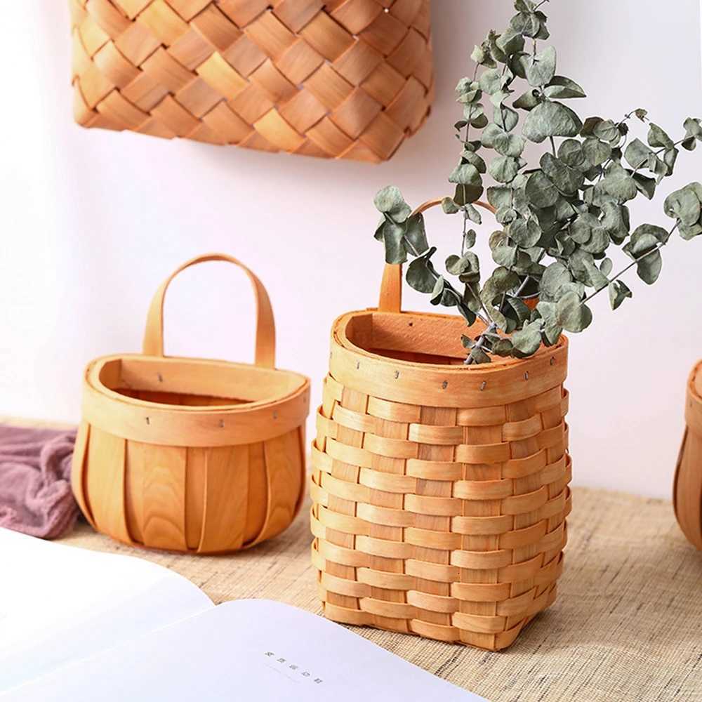 Wall Hanging Storage Baskets Wall Decorative Plant Flower Pot Bamboo Storage Basket for Home Garden Wedding Farmhouse Decoration Y251126