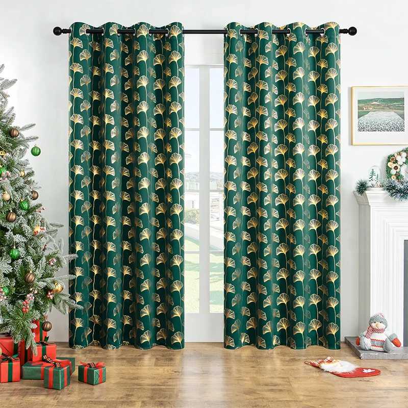 Curtain Christmas 1 piece of blackout curtains gold leaf ginkgo leaf curtains room light-reducing heat-insulating and noise-reducing curtains Y251126