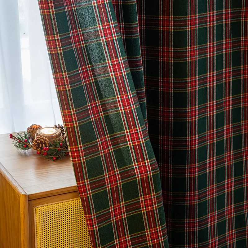 Curtain Christmas 1 Piece Retro American Check Curtains Christmas Decoration Bedroom Living Rooms New Year Festive Atmosphere Window Valances Y251126