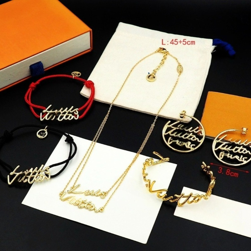 New Style Jewelry Sets Brand Letter Pendants Necklaces Top Quality Bracelet Men's Bangle Hoop Earrings for Women Holiday Gift Jewelry Set