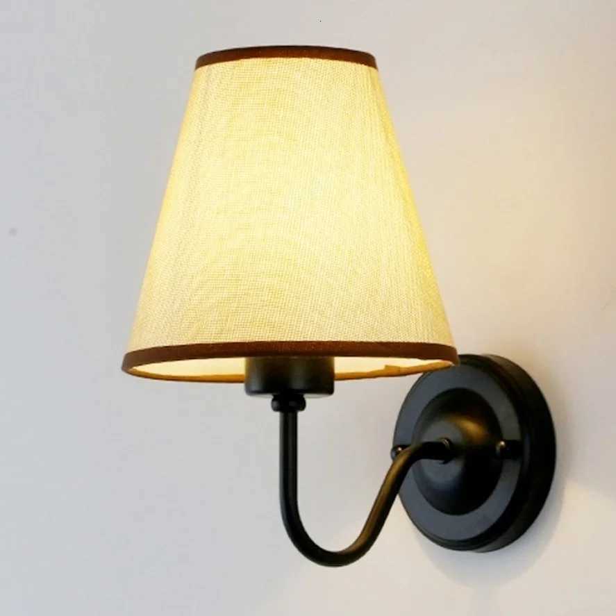 PwwQmm E27 new Retro wall lamp four colors lampshade fabric bedside lamp for bedroom living room decoration lamp M251126
