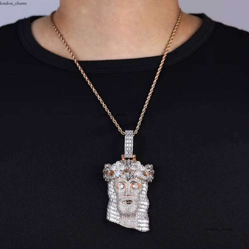 Ice out VVS Moissanite Large Jesus Pendant Men's Hip-hop Jewelry Two-tone Design Rose Flower Head Charm Necklace