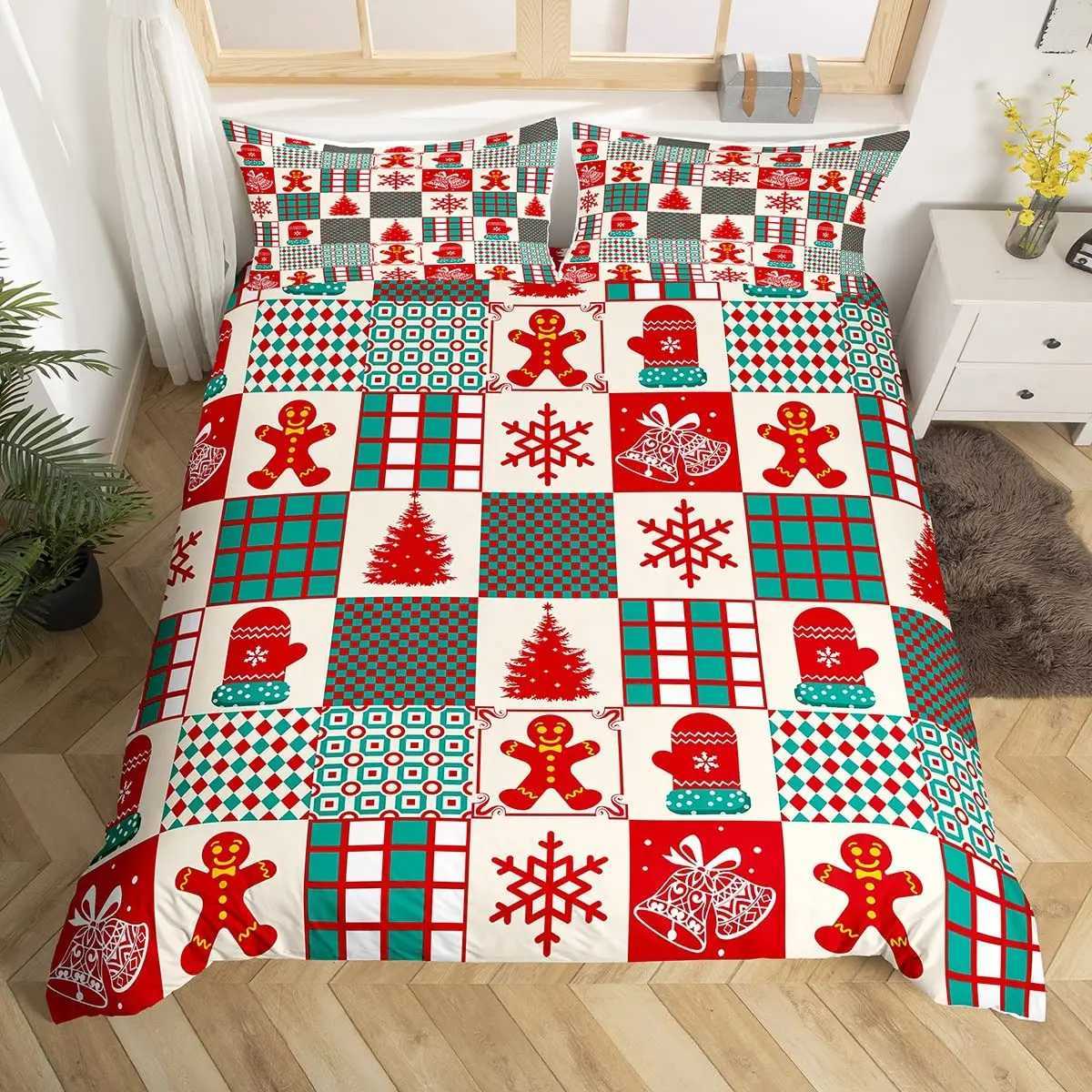 Christmas Gingerbread Man Xmas Theme Duvet Cover Christmas Comforter Cover Cartoon Snowman Christmas Tree Bedding Set Pink Quilt Cover Y251126
