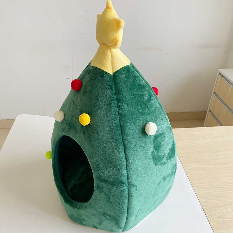Pet Christmas holiday supplies Christmas tree cat bed dog bed winter warmth puppy house house teddy pet bed