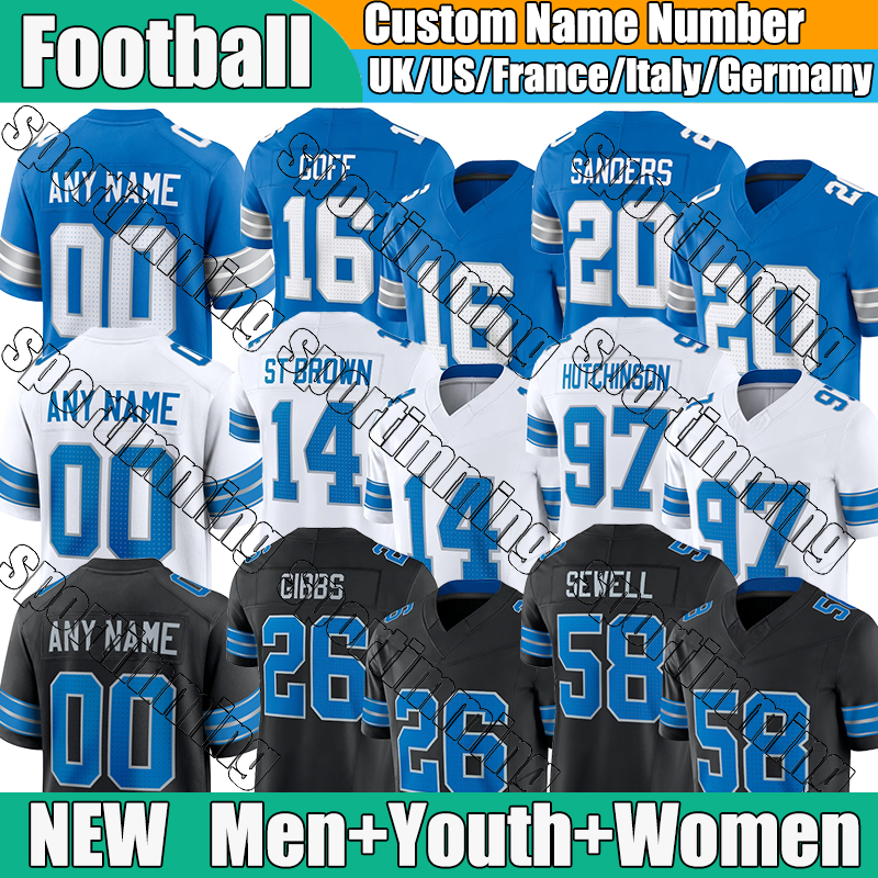 Detroitcity Lions jersey Gibbs Hutchinson Goff Sanders St Brown LaPorta Sewell Football Jerseys