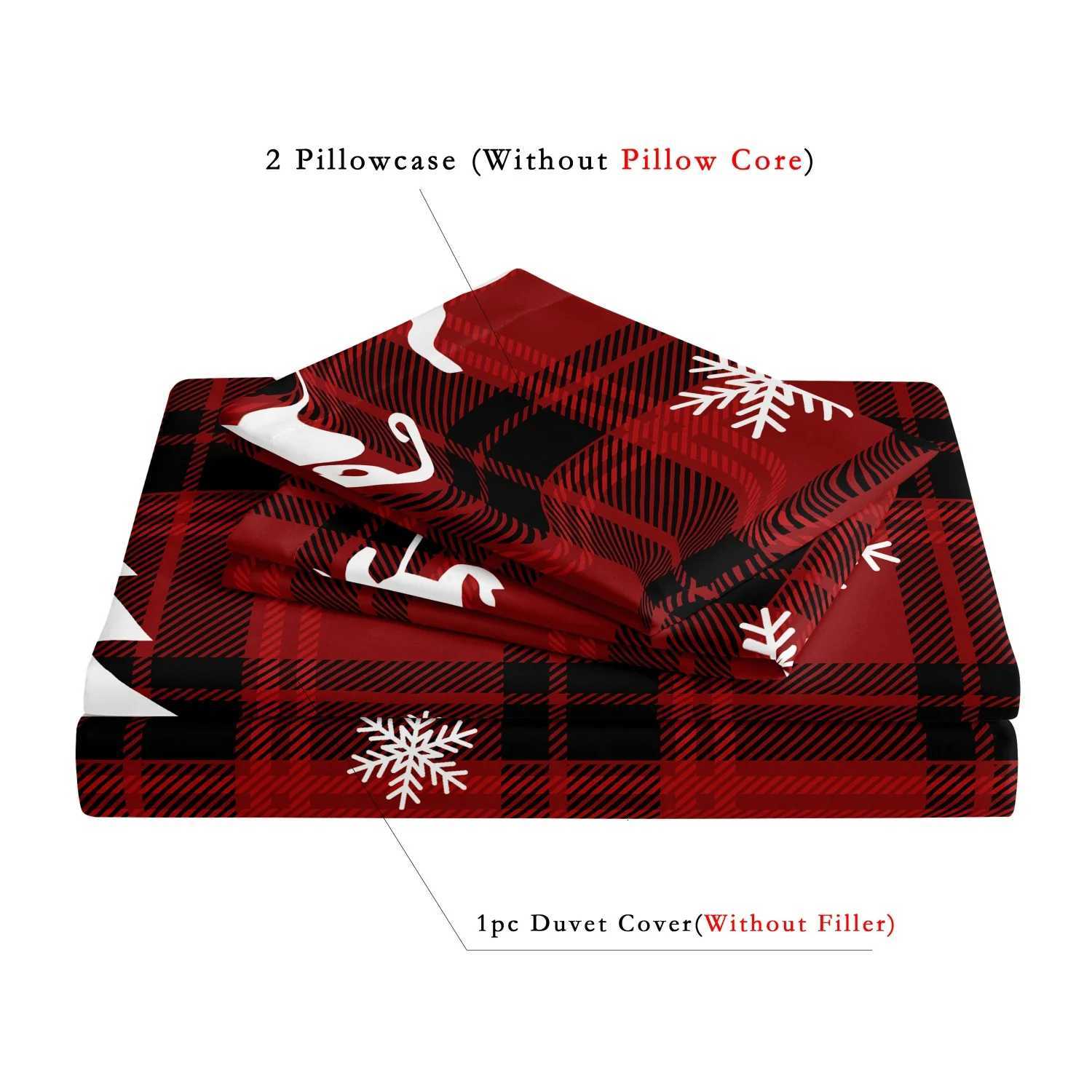Christmas 3pcs Down Elk Snowflake Christmas Theme Square Grid Quilt Cover Set Soft Microfiber Checkered Bedding Bedroom Decor Y251126