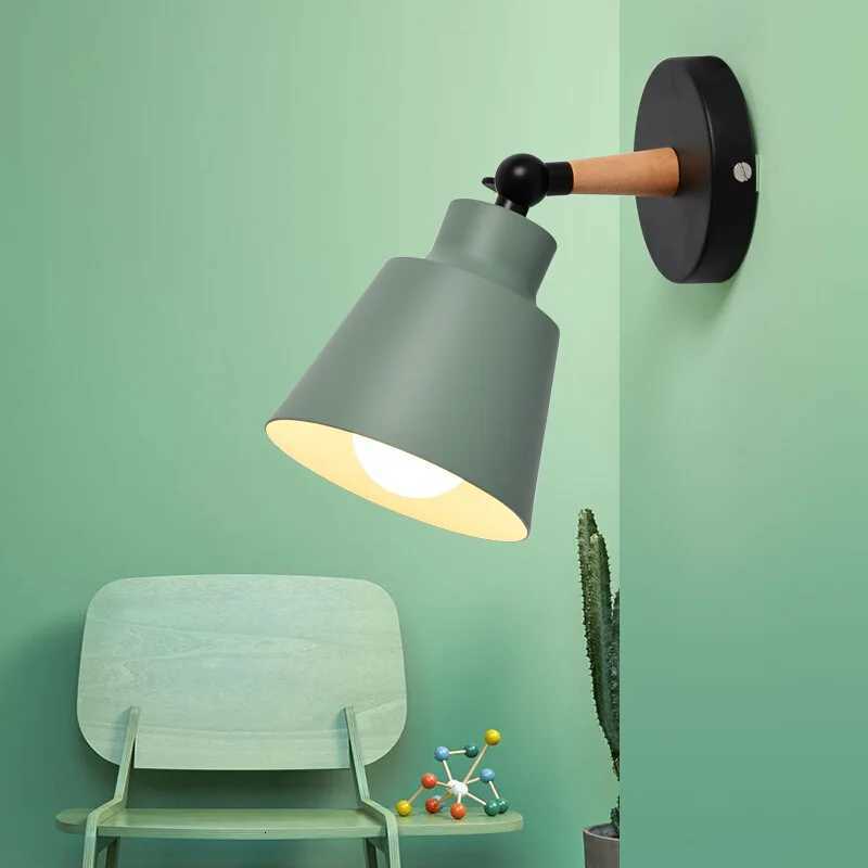 Nordic solid wood bedroom wall lamp modern minimalist Macaron LED wall lamp living room corridor bedside wall lamp M251126