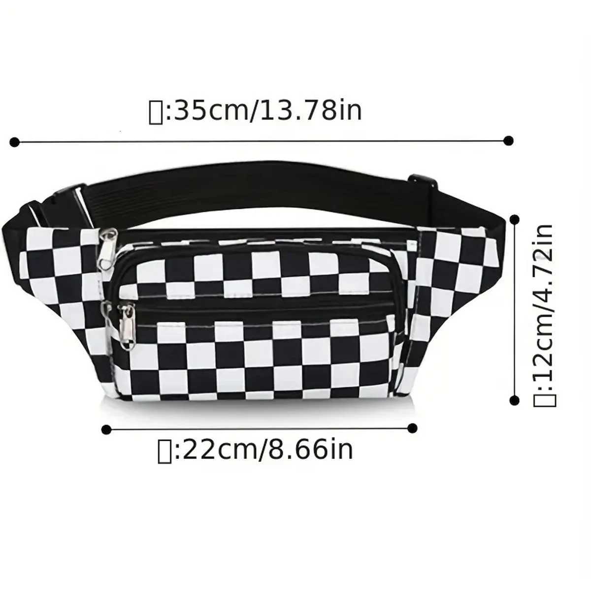 Large Capacity Waterproof Outdoor Sports Waist Bag Mens and Womens Black and White Plaid Mobile Phone Bag Student Waist BagT251126