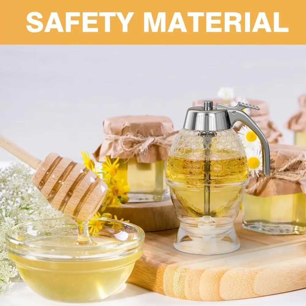 Drip-free honey dispenser maple syrup pouring bottle honey jar with stand exquisite honeycomb-shaped honey pitcher Y251126