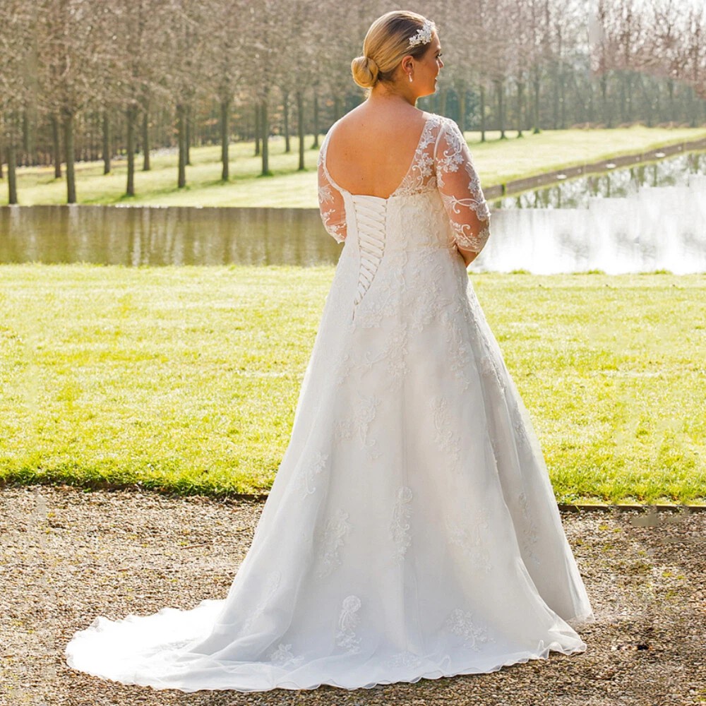 Floral Appliques Muslim Wedding Dresses For Woman 2026 V-Neck A-Line Long Sleeves Bride Gown Sweep Train Vestido De Novia 02