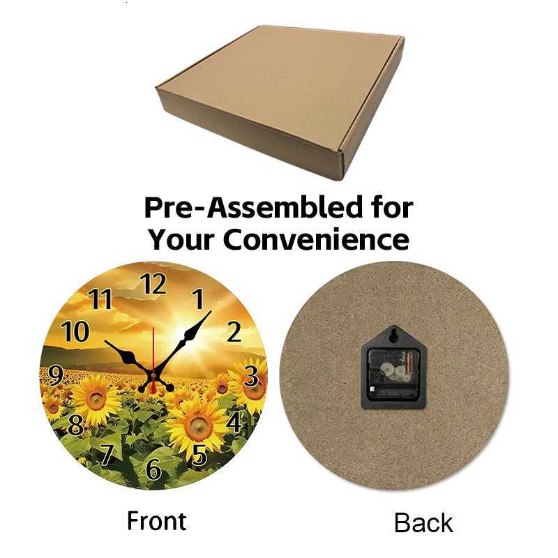 Sunflowers Design Wooden Round Silent Hanging Wall Clock Suitable For Living Room Office Study Room Bedroom Home Decoration C251126