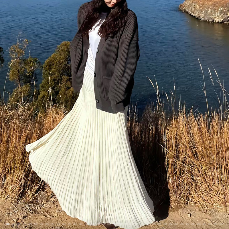 LO2674 Yellow Knitted Fishtail Skirt, Autumn/Winter Thickened Mid-Length Skirt for Women