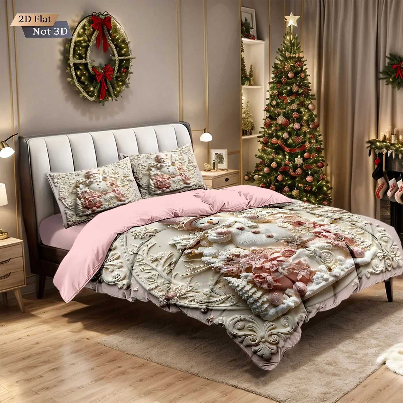 Christmas 3pcs Imitation Relief Christmas Bedding Set Snowman Printed Duvet Cover Set Multi Size for Choosing Bedroom Decoration Y251126