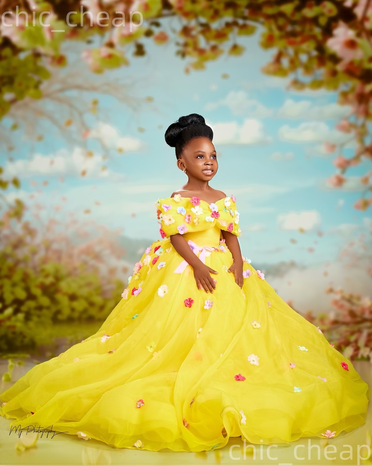 2026 Yellow Ball Gown Flower Girl Dresses Off Shoulder Flowers Organza Little Girl Christmas Peageant Birthday Christening Tutu Dress Gowns ZJ4276