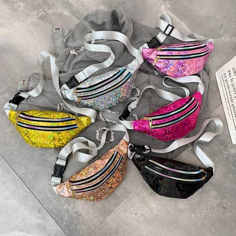 Holographic Waist Bags Women Silver Fanny Pack Female Belt Bag Black Geometric Waist Packs Laser Chest Phone Pouch Bum BagT251126