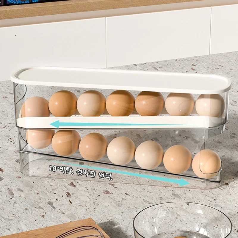 Slide Type Egg Carton Double Automatic Egg Roller Refrigerator Side Door Egg Storage Kitchen Countertop Egg Holder Y251126