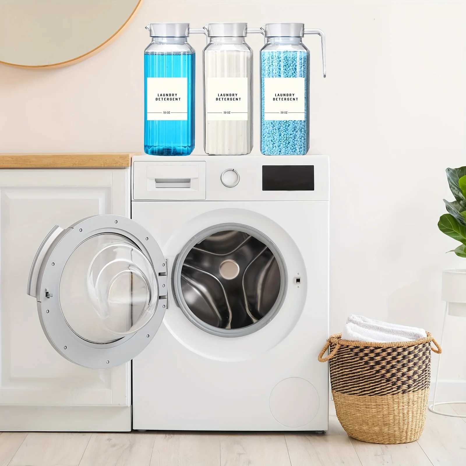 2 Pcs Laundry Detergent Dispenser Fabric Softener Dispenser Organizer Box with Measuring Cups Laundry Soap Bleach Container Y251126