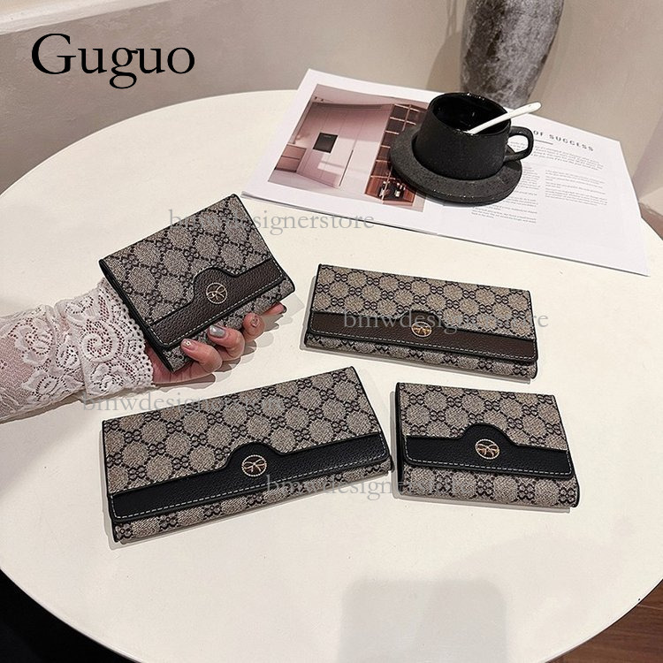 Guguo Designer Fashion Long Wallet Large Capacity Multi Card Slot Women's Printed Card Bag Retro Classic Handbag Large Banknote Wallet Folding St